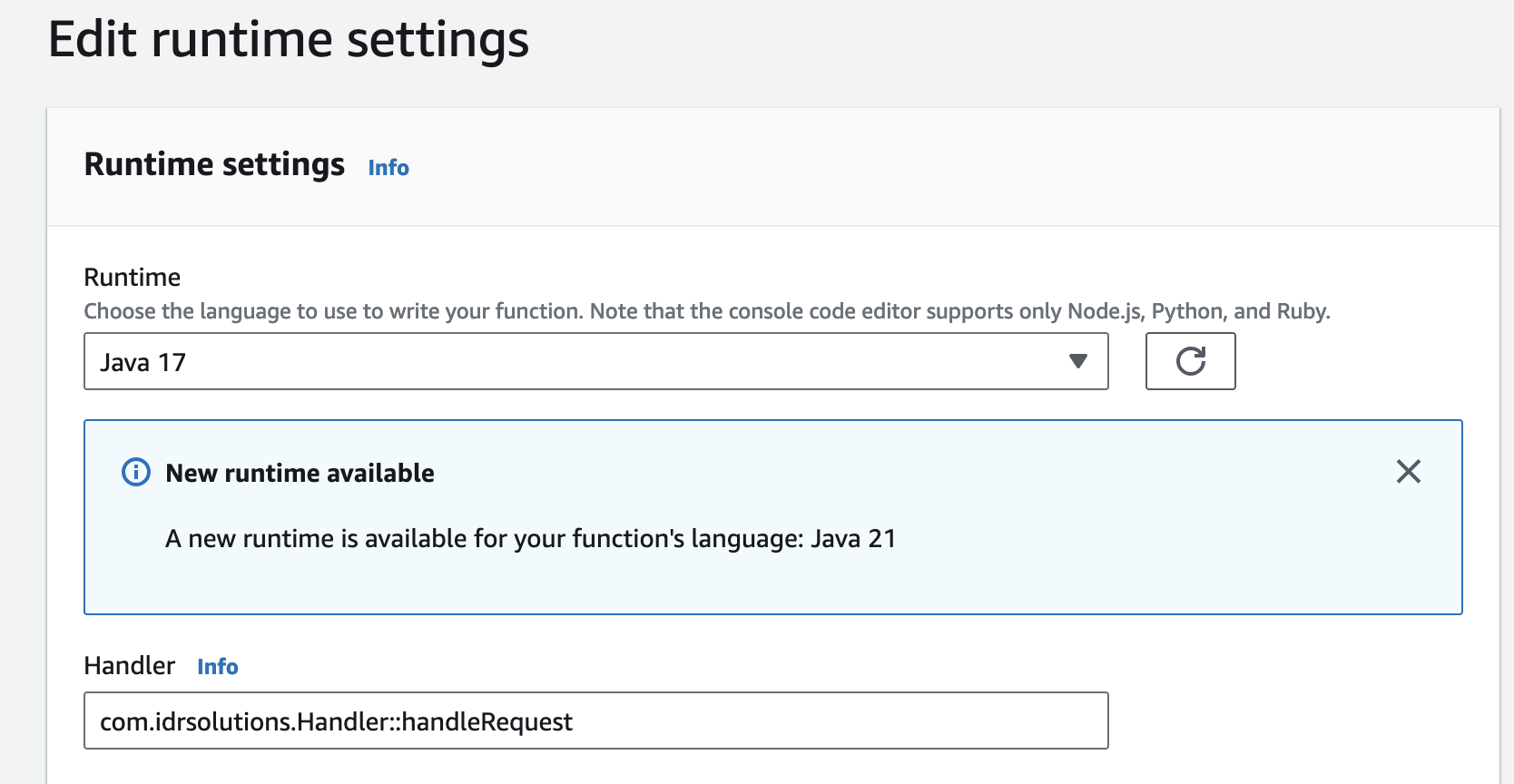 Lambda Runtime Config